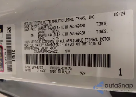 2024 Toyota Sequoia Limited from USA, damaged, VIN 7SVAAABA0RX047231